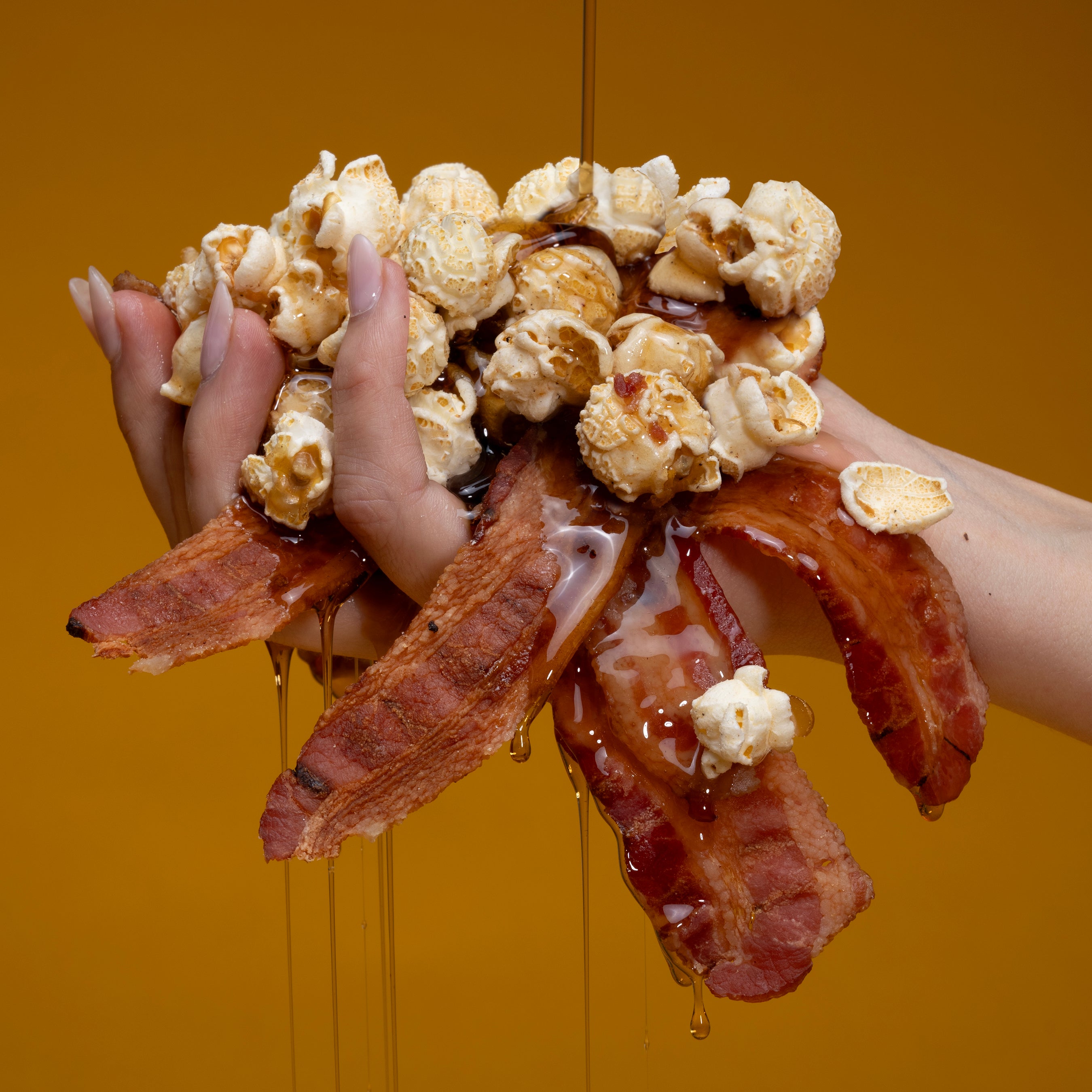 Bacon covered in Popcorn and Maple Syrup