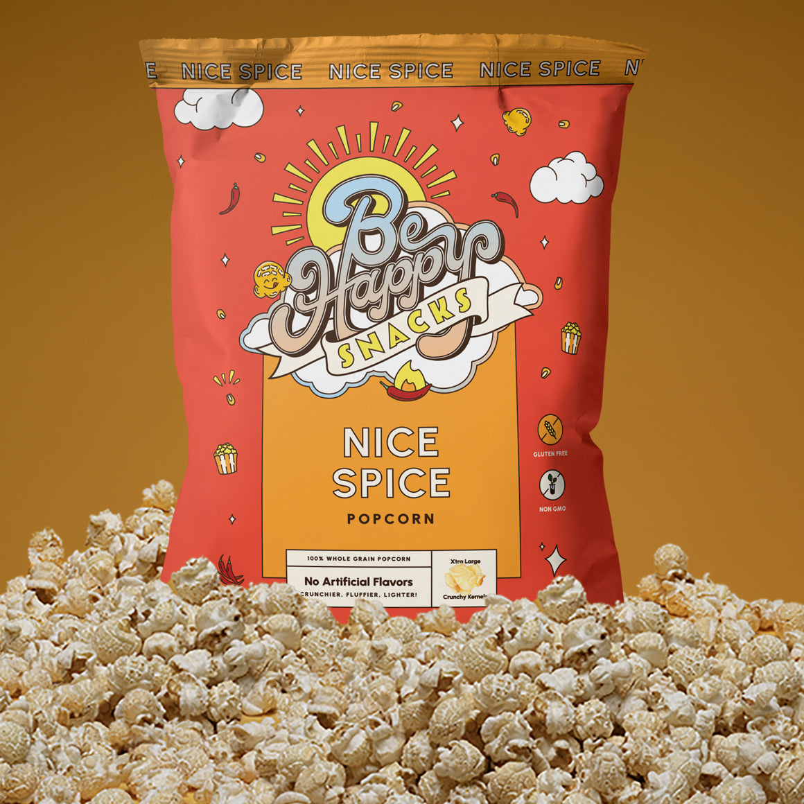 bag of Be Happy Snacks Nice Spice Popcorn